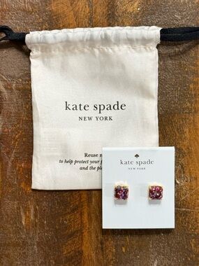 Kate Spade New York Multicolor Glitter Square Stud Earrings Gold Tone NWT